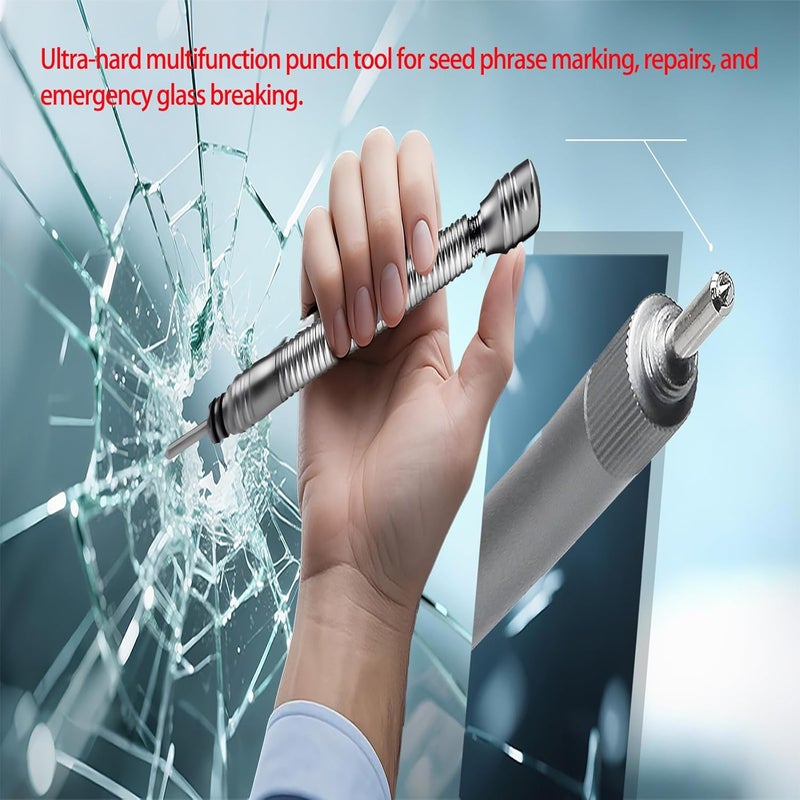 Btcdove Tungsten Steel Glass Breaker Pen – Multi-Functional Tool for Emergency Escape, Mobile Glass Removal, & Seed Phrase Punching – Anti-Slip Design for Precise, Deep Marks,BlastPen - Image 4